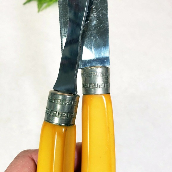 Vintage Richardson Sheffield Carving Set Butterscotch Bakelite Stainless Knife - Picture 4 of 10
